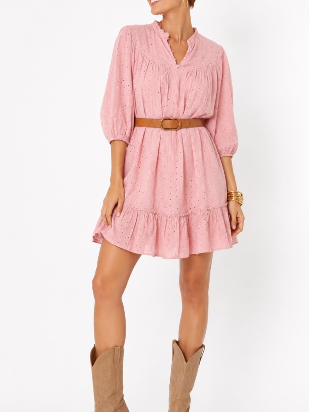 Pink Dress Boho Peasant Sleeve M